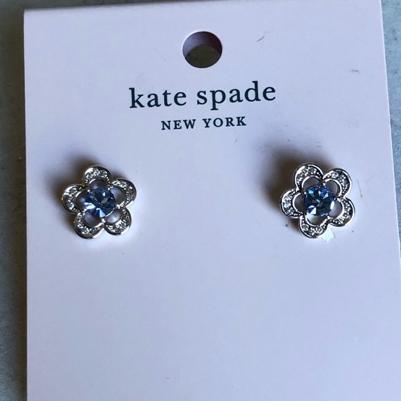 kate spade Jewelry - Kate Spade Pierced Earrings Light Sapphire Jeweled Scallops Silver NWT